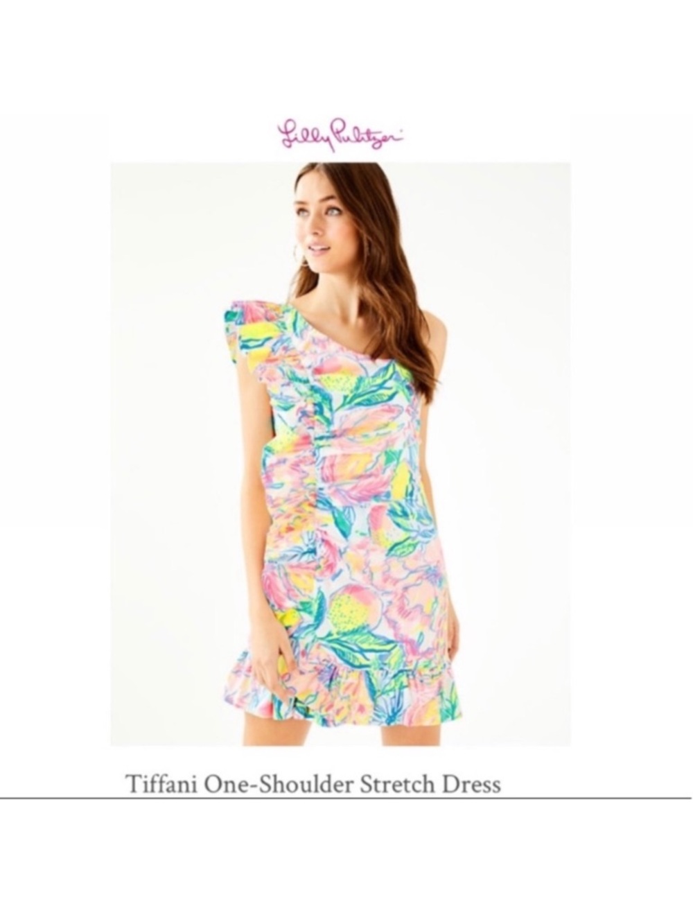 🎊Lilly Pulitzer Tiffani One-Shoulder Stretch Dress - Multi Floral🩷🩵💚💛